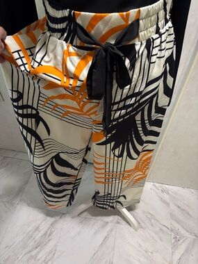 Wide Leg Printed Cream, Black & Orange Women's Skirt